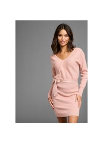 Laura Scott, Damen, Strickkleid im Wickel-Look mit passendem G&uuml;rtel, rosa, N-Gr, 34 - N-Gr, rosa, Langarm mit Fledermaus&auml;rmeln f&uuml;r k&uuml;hle Tage