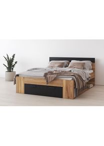 Home Affaire, Bettgestell &raquo;Faweza, Breite 160 bzw. 180 cm, Stauraumbett&laquo; Funktionsbett Schublade mit extra viel Stauraum, eiche mauvella/schwarz + 