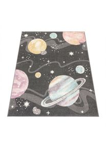 Paco Home, Kinderteppich &raquo;Nino 888&laquo; rechteckig 13 mm H&ouml;he Spielteppich, Kurzflor, Motiv Weltraum, pflegeleicht, Kinderzimmer, Anthrazit, Polypropylen 