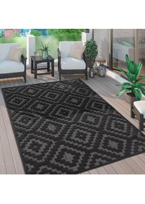 Paco Home, Teppich &raquo;Livorno 672&laquo; rechteckig 14 mm H&ouml;he Uni-Farben, Scandi, Rauten Muster, Hoch-Tief Effekt, Outdoor geeignet, anthrazit, Polypropylen,