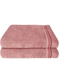 Schiesser, Duscht&uuml;cher &raquo;Skyline Color aus 100 % Baumwolle mit eleganter Streifenbord&uuml;re&laquo; MADE IN GREEN by OEKO-TEX , Altrosa, Frottier, Frottier, B/L: