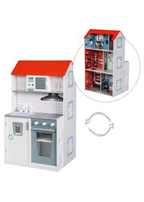 Roba , Spielk&uuml;che &raquo;2-in-1, Feuerwehr&laquo; mit mehrst&ouml;ckigem Puppenhaus, wei&szlig;/blau, Holz, wei&szlig;/blau