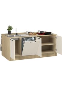 KOCHSTATION, K&uuml;cheninsel &raquo;KS-Luna Breite 200 cm, H&ouml;he 90 cm&laquo; wahlweise mit Hanseatic-E-Ger&auml;ten (Geschirrsp&uuml;ler und Kochfeld), K&uuml;che: natur + Front: 