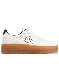 Lotto, Damen, Sneaker - auf Honigfarbener Plateau-Sneakersohle, WHITE-BLACK, 40, WHITE-BLACK, Lotto Sneaker aus edlem Material