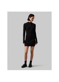 Calvin Klein Jeans, Damen, Minikleid &raquo;VARIEGTAED RIB HALF ZIP LS DRESS&laquo; mit Rei&szlig;verschluss, Ck Black, N-Gr, L (40) - N-Gr, Ck Black, Figurbetonte 