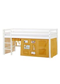 Hoppekids, Hochbett &raquo;ECO Dream, Kinderbett, Spielbett, Halbhohes Bett aus Massivholz&laquo; inkl. Vorhang-Set Creator, Bettgr&ouml;&szlig;e & Matratze w&auml;hlbar, Wei&szlig; + 