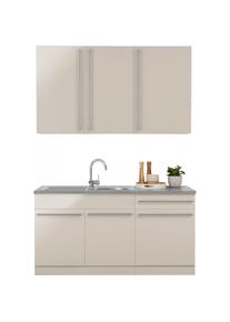 Wiho-K&uuml;chen wiho K&uuml;chen, Pantryk&uuml;che &raquo;Chicago&laquo; ohne E-Ger&auml;te, Breite 160 cm, K&uuml;che: natur + Front: Cashmere + Korpus: cashmerefarben + Arbeitsplatte: Canvas Grau,