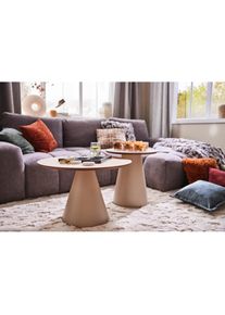 ACTONA GROUP, Couchtisch &raquo;Soli&laquo; Rund Couchtisch, Tischplatte matt Eiche, S&auml;ule Gestell grau, &Oslash;65x43cm, hellgrau + hellgrau + natur, B/H/T: 45 cm x 48 