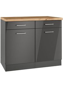 KOCHSTATION, Unterschrank &raquo;KS-Milan&laquo; Unterschrank 100 cm, matte oder hochgl&auml;nzende Fronten, grau Hochglanz, MDF, grafitgrau - B/H/T: 100 cm x 86 cm x 