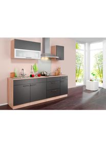 Wiho-K&uuml;chen wiho K&uuml;chen, K&uuml;chenzeile &raquo;Montana&laquo; mit E-Ger&auml;ten, Breite 200 cm, K&uuml;che: grau + Korpus: Sonoma eichefarben + Arbeitsplatte: Sonoma eichefarben,