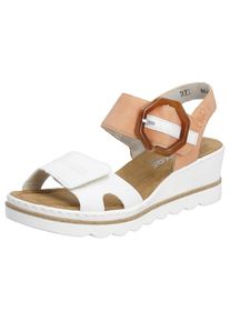 Rieker, Damen, Sandalette , Sommerschuh, Sandale, Keilabsatz, mit auff&auml;lliger Schmuckspange, aprikot-wei&szlig;, 36, Modische Sandalette in sommerlicher 