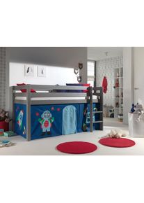 Vipack, Hochbett &raquo;Pino, Spielbett massiv Kiefer, stabil gebaut, 3 Korpusfarben zur Wahl&laquo; inkl. Rolllattenrost, Leiter und Absturzschutz, mit oder ohne