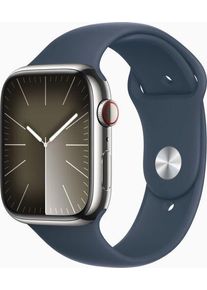 Apple Watch Series 9 Acero inoxidable 45 mm (2023) | GPS + Cellular | plateado | Correa deportiva azul tormenta M/L