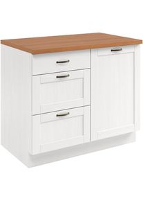 Home Affaire, Unterschrank &raquo;Teramo&laquo; Breite 100 cm, 1 T&uuml;r, 3 Schubk&auml;sten, wei&szlig;/honig, Massivholz, wei&szlig; - B/H/T: 100 cm x 85 cm x 60 cm, wei&szlig;/honig