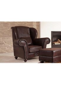 Home Affaire, Sessel &raquo;King George gem&uuml;tlicher Ohrensessel mit Ziern&auml;geln, mit Federkern&laquo;, dunkelbraun, Korpus aus Luxus-Microfaser in Vintage-Optik (