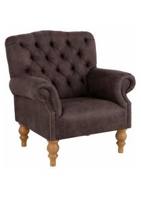 Home Affaire, Sessel &raquo;Lord&laquo; mit echter Chesterfield-Knopfheftung und Ziern&auml;geln, braun, Luxus-Microfaser Lederoptik (100% Polyester);Struktur fein (