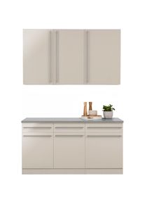 Wiho-K&uuml;chen wiho K&uuml;chen, Pantryk&uuml;che &raquo;Chicago&laquo; ohne E-Ger&auml;te, Breite 160 cm, K&uuml;che: natur + Front: Cashmere + Korpus: cashmerefarben + Arbeitsplatte: Canvas Grau,