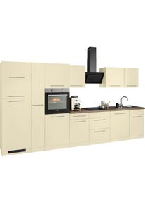 Wiho-K&uuml;chen wiho K&uuml;chen, K&uuml;chenzeile &raquo;Unna&laquo; mit E-Ger&auml;ten, Breite 370 cm, K&uuml;che: gelb + Korpus: magnoliafarben + Arbeitsplatte: Eiche Tabak Nachbildung,