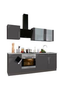 Wiho-K&uuml;chen wiho K&uuml;chen, K&uuml;chenzeile &raquo;Cali&laquo; mit E-Ger&auml;ten, Breite 220 cm, K&uuml;che: grau + Korpus: anthrazit matt + Arbeitsplatte: Canvas Grau,
