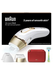 Braun, IPL-Haarentferner &raquo;Silk&middot;expert Pro 5 PL5382&laquo; pro Minute bis zu 125 Lichtimpulse 4 Aufs&auml;tze, Venus Rasierer, Aufbewahrungstasche, wei&szlig;/gold, Mit