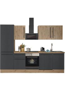 KOCHSTATION, K&uuml;chenzeile &raquo;KS-Florida mit 38mm starker Arbeitsplatte&laquo; Breite 280 cm, wahlweise mit E-Ger&auml;ten, Soft-Close-Funktion, K&uuml;che: schwarz + 