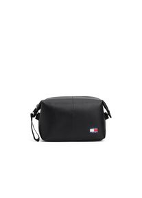 Tommy Jeans, Damen, Kulturbeutel &raquo;TJM HERITAGE LEATHER WASHBAG&laquo;, Unisex Waschbeutel, Kosmetiktasche mit Logoflagge, schwarz, schwarz, Aus Leder und 
