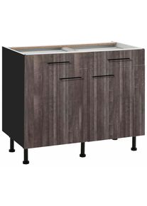 Wiho-K&uuml;chen wiho K&uuml;chen, Unterschrank &raquo;Nisos&laquo; 100 cm breit, Soft-Close in Schubladen, verstellbare F&uuml;&szlig;e, ohne Platte, Front: Aberdeen Dunkel, Korpus: Schwarz, B/H