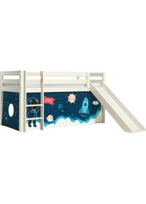 Vipack, Spielbett &raquo;Pino, Kiefer massiv, mit Rolllattenrost u. Textil-Set, Made in Europe&laquo; B/H/T ca. 210x114x218cm, mit Absturzschutz, Leiter und 