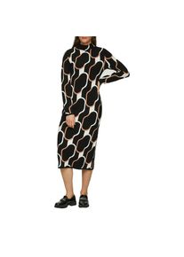 s.Oliver BLACK LABEL, Damen, Strickkleid Ohne Taschen 3/4 lang, mit Stehkragen, black ecru, N-Gr, 44 -N-Gr, black ecru, Strickkleid von s.Oliver BLACK