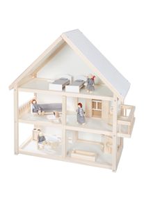 Roba , Puppenhaus mit 4 Puppen und 24 Einrichtungsteilen, natur/wei&szlig;, Puppenhaus