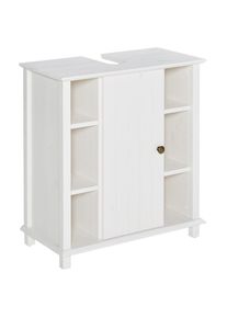 Home Affaire, Waschbeckenunterschrank &raquo;Vili&laquo; Badezimmerschrank im Landhaus-Look, mit 6 F&auml;chern, aus Massivholz, wei&szlig;, Holzwerkstoff, B/H/T: 60 cm x 65