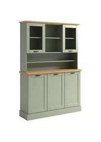 Home Affaire, K&uuml;chenbuffet &raquo;Teramo&laquo; Breite/H&ouml;he 126/181 cm, mit Metallgriffen, salbeigr&uuml;n/honig, Massivholz, salbeigr&uuml;n - B/H/T: 126,6 cm x 181,5 cm x