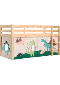 Vipack, Spielbett &raquo;Pino, Kiefer massiv, mit Rolllattenrost u. Textil-Set, Made in Europe&laquo; B/H/T ca. 210x114x106cm, mit Leiter und Absturzschutz, 