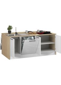 KOCHSTATION, K&uuml;cheninsel &raquo;KS-Luna Breite 200 cm, H&ouml;he 90 cm&laquo; wahlweise mit Hanseatic-E-Ger&auml;ten (Geschirrsp&uuml;ler und Kochfeld), K&uuml;che: wei&szlig; + Front: 