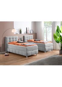 Home Affaire, Boxbett &raquo;Marvao&laquo; Boxbett mit Bettkasten, inkl. Topper, hellgrau, Microfaser Tonnentaschenfederkern H4, hellgrau