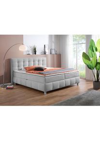 Home Affaire, Boxbett &raquo;Marvao&laquo; Boxbett mit Bettkasten, inkl. Topper, hellgrau, Microfaser Bonellfederkern H2, hellgrau