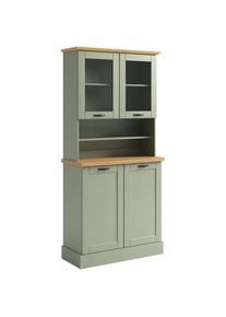 Home Affaire, K&uuml;chenbuffet &raquo;Teramo&laquo; Breite/H&ouml;he 86/181 cm, mit Metallgriffen, salbeigr&uuml;n/honig, Massivholz, salbeigr&uuml;n - B/H/T: 85 cm x 180 cm x 37 cm