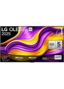 LG, OLED-Fernseher &raquo;OLED55G57LW&laquo; 139 cm/55 &prime;&prime; Smart-TV, silber/schwarz, ALLM, QMS, QFT), 3x USB 2.0, LAN, Wi-Fi 6, Bluetooth v 5.3; NVIDIA G-SYNC, AMD