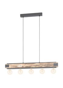 Eglo, H&auml;ngeleuchte &raquo;LAYHAM Pendellampe, Holz und Stahl, E27, Vintage, Esszimmerleuchte&laquo; E27 1 Stk. Pendelleuchte, L96 x B8, 5 x H110 cm, braun, 