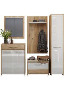OTTO home, Garderoben-Set &raquo;Gala&laquo; Set, Garderobenschrank, Schuhschrank, Schuhbank, Garderobenpaneel, Wandspiegel, 5 Stk. tlg., beige HG/Pacific Walnuss