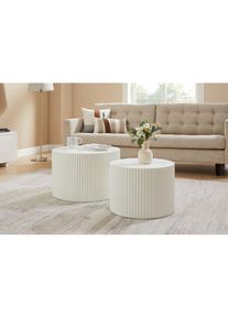 Salesfever, Couchtisch &raquo;New Orleans stilvoller Couchtisch&laquo; Set, 2 Stk. tlg. mit umlaufender Rillenstruktur, Wei&szlig;, MDF, B/H/T: 60 cm x 40 cm x 60 cm, 