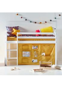 Hoppekids, Hochbett &raquo;ECO Dream, Kinderbett, Spielbett, Halbhohes Bett aus Massivholz&laquo; inkl. Vorhang-Set Creator, Bettgr&ouml;&szlig;e & Matratze w&auml;hlbar, Wei&szlig; + 