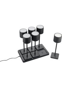 REALITY LEUCHTEN, LED Au&szlig;en-Tischleuchte &raquo;Fernandez&laquo; LED-Board 1 Stk. Farbwechsler warmwei&szlig; - kaltwei&szlig; Set 6-teilig inkl Induktion-Ladestation Garten 