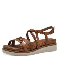 Tamaris, Damen, Keilsandalette , Riemchensandale, Sommerschuh mit verstellbarer Schnalle, cognac, 39, Sandalette mit Riemchen in Flechtoptik und 