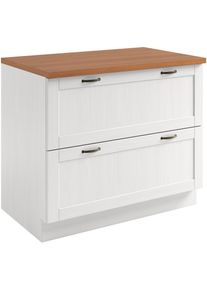 Home Affaire, Unterschrank &raquo;Teramo&laquo; Breite 100 cm, 2 Schubk&auml;sten, wei&szlig;/honig, Massivholz, wei&szlig; - B/H/T: 100 cm x 85 cm x 60 cm, wei&szlig;/honig