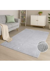 Carpet City, Teppich &raquo;WAVES 501&laquo; rechteckig 12 mm H&ouml;he Kurzflor, Hochtief-Muster/ 3D-Effekt, Uni, Wohnzimmer, Schlafzimmer, grau, Obermaterial: 100% 