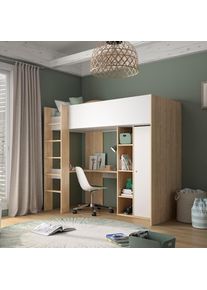 Gami, Hochbett &raquo;MATIS Hochbett&laquo; Platzersparnis, super praktisch und funktional, Weiss + Weiss + Kastanie Natur Nachbildung, Uni Weiss und Kastanie 