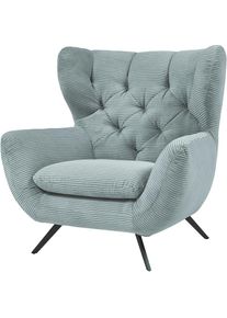 3C Candy, Sessel &raquo;Beatrice Ohrensessel mit Knopfheftung im R&uuml;cken&laquo; bequemer Retro Solit&auml;rsessel auch in Cord und Fellimitat, bleu, Samt-Optik (100% 