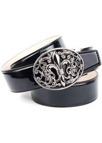 Anthoni Crown, Damen, Lederg&uuml;rtel mit filigraner Lilien-Schlie&szlig;e, schwarz, 90, Aus formstabilem Leder gefertigt