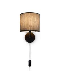 Paco Home, Wandleuchte &raquo;Luca Pillar&laquo; E14 Stofflampe Rund Wandleuchte Mit Stecker Wohnzimmer Flur Vintage Retro, Schwarz, Schwarz